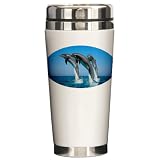 Ceramic Travel Drink Mug Dolphins Dancing