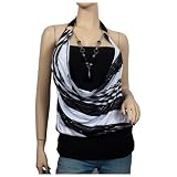 Black Glitter print Necklace accented O-ring strap Plus size top
