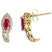 14k Gold 5-Point Leaf-shaped Stud Earrings, w/ 0.20 Carat Brilliant Cut Diamonds & 0.48 Carat Marquise Cut (6x3mm) Enhanced Ruby Stones, 9/16