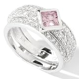 Sterling Silver / Platinum Color Choice Square Insert Cubic Zirconia Ring