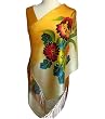 SilkNOW Hand Painted Orange and Cream 100% Pure Silk Satin Scarf with Beautiful Multi Colored Floral Pattern