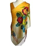 silkNOW Hand Painted Orange and Cream100% Silk Satin Scarf with Beautiful Multi Colored Floral Pattern