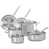 KitchenAid KCTS10SLST Tri-Ply Stainless Steel 10-Piece Cookware Set - Stainless Steel