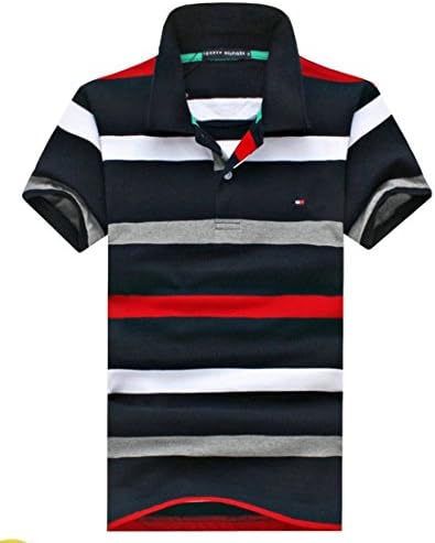 Nachuan Men's Classic Stripe Short Sleeve Casual Polo Shirt M navy blue
