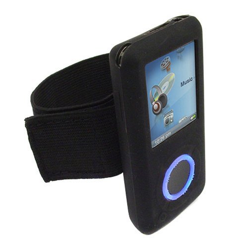 Bargaincell- Brand New Black Soft Flexible Silicon / Silicone Skin Cover Case with Armband for Sandisk Sansa E200, E250, E260, E270, E280, E200r, E250r, E260r, E270r, E280r Mp3 Player