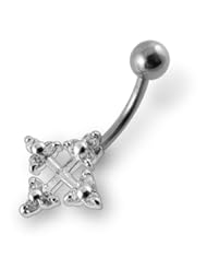 Jewelry: Clear Gem Fancy Cross Shape Silver Belly Ring Body jewelry - PiercingPoint