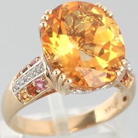 14K Yellow Gold Citrine, Madeira Citrine, Pink Tourmaline & Diamond Ring -... by Citrine Brooches