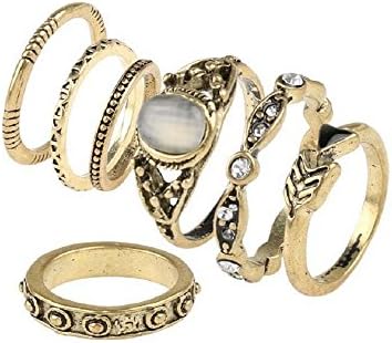 Vintage Boho Retro Above Knuckle Stacking Band Midi Ring Set of 7 Pcs