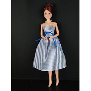 Blue and White Striped Strapless Dress Made to Fit the Barbie Doll Blue and White Striped Strapless Dress Made to Fit the Barbie Doll