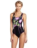 Danskin Women's Print Triathlon Swimsuit, Black/Purple Vibe, Small