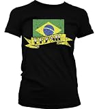 Brasil Flag and Banner Tattoo Style Design Juniors T-shirt, Brasilian National Pride Juniors Shirt