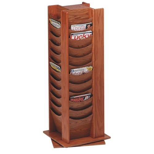 Buddy 48-Pocket Wood Rotating Literature Racks-Photo Display Rack,48 Pckt,16-3/4"x16-3/4"x49-1/2,Medium Oak