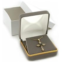 Gray Velvet Necklace Pendant Gift Box With Brass Trim