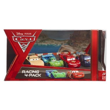 Disney / Pixar CARS 2 Movie Exclusive Die Cast Car Racing 4Pack Lightning McQueen with Racing Wheels, Max Schnell, Jeff Gorvette Carla Veloso