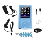 7 Items Accessory Combo Kit for Sony Walkman Video NWZ-E340, NWZ-E344, NWZ-E345 Series: Includes (Blue) Slicone Skin Case Cover, Armband, Belt Clip, Home / Travel Charger, Car Charger, USB 2in1 Data Sync Cable and Fishbone Style Keychain