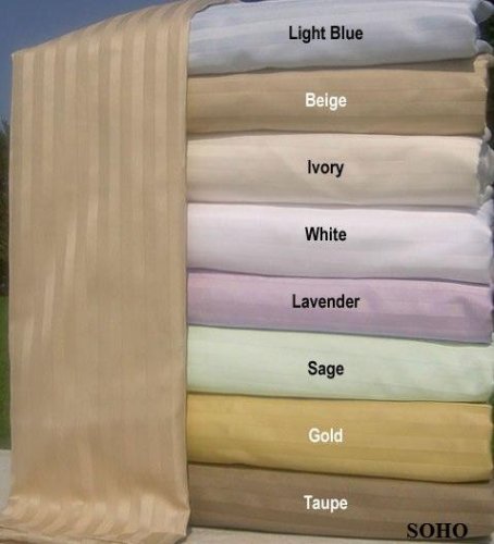 SOHO Bed Sheet Set 100% Egyptian Cotton Sateen Stripe 600 Thread Count.(White) Full.
