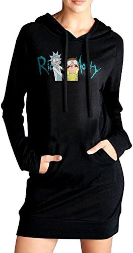 Dudoo Women Morty Adult Animated Science Fiction Sitcom Sweatshirt Dress Pockets Pullover Kangaroo Hoodie S Black