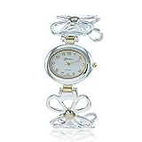 Bling Jewelry Geneva Two Tone Daisy Flower Fashion Cuff Watch
