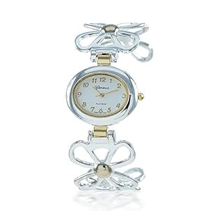 Mothers Day Gifts Bling Jewelry Geneva Two Tone Daisy Flower Fashion Cuff Watch