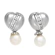 Heart Earrings With Precious Stones - Genuine Clean Diamonds and 6mm Freshwater Pearls in 18K White Gold. Total item weight 5.3g Length 17mm