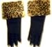 Black Wool Jersey Gloves Hand Trimmed with Fluffy Leopard Print Fur Cuff for Women and Teens