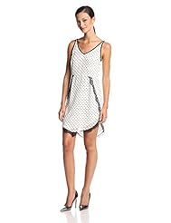 V-neck Polka Dot Print Lace Sleeveless High-Low-Hem  Dress