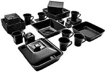 10 Strawberry Street Nova Square Banquet 90-Piece Mix and Match Dinnerware Set BLACK