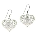 Sterling Silver .925 D Cut Design Cherub Angel Filigree Heart Earrings