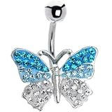 Blue Silver Austrian Crystal Butterfly Belly Ring
