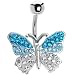 Blue Silver Austrian Crystal Butterfly Belly Ring