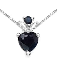 1.40 Carat Genuine Black Sapphire Sterling Silver Pendant Necklace. 18"