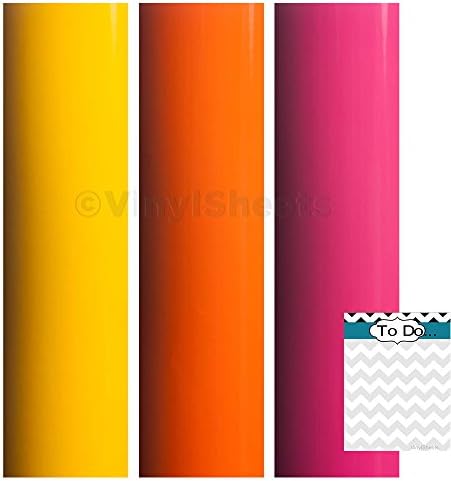 B2G310 12 x 24 Inches Yellow Light Orange pink 2 sheets of each color Gloss Permanent Outdoor Adhesive Backed Vinyl Sheets Rolls for Personal Craft Vinyl Cutters make Wall Decals Vinyl Lettering Stickers at Home Decor