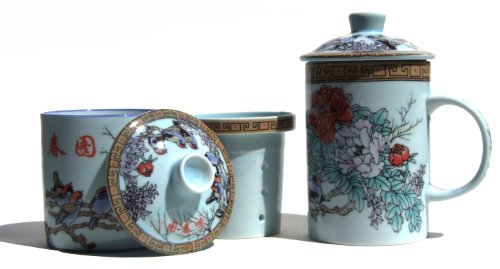 Tea mug infuser & lid with infuser stand and lid White Peony