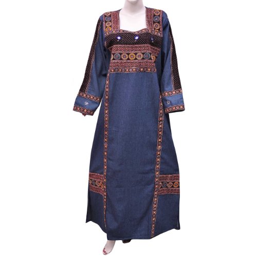 Plus Size Evening Wear Long Sleeve Denim Caftan Size M (kftn875)