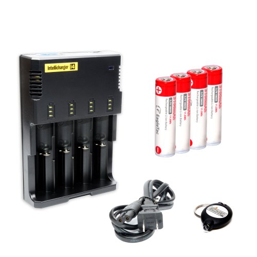 4 x EagleTac 3100 mAh 18650 Battery + Nitecore I4 Intellicharger + Car Adapter + GoingGear LED Keychain Light