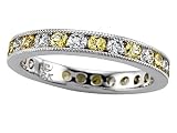 1.40 cts Round Diamond and Yellow Sapphire Eternity Band With Milgrain - Platinum, 18kt White or Yellow Gold