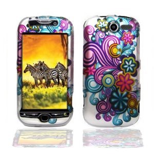 Blue Purple Flower Design Rubber Touch Phone Protector Hard Cover Case for htc Mytouch 4G hd Emerald