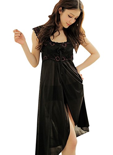 (R-Dream) エレガント 花柄 ロング ワンピース スリップ ネグリジェ さらさら着心地