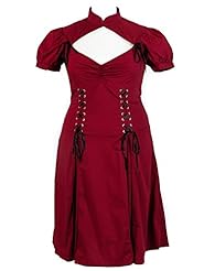 Plus Size Cotton/Spandex  Lace-Up Vintage Corset   Waistline  Dress With Ruffles