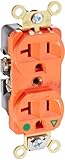 Hubbell Wiring Systems IG8300 SpikeShield HBL Extra Heavy Duty Hospital Grade Straight Blade Isolated Ground Duplex Receptacle, 125V, 20A, 1 HP, 2-Pole, 3-Wire, Orange