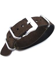 MiLTAT 20mm Nubuck Leather Grezzo Zulu watch strap D. Brown Thick armband - Green Hand Stitch