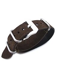 MiLTAT 22mm Nubuck Leather Grezzo Zulu watch strap D. Brown Thick armband - Green Hand Stitch
