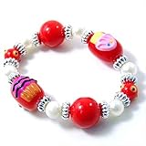 Girls Hand Painted Cupcake Glass Beads Stretch Bangle Bracelet Fashion Jewelry