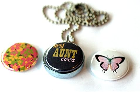 Aunt Locket Necklace - 3 Magnetic, Interchangeable Lids - Mirror Locket - Gift for Favorite Aunt