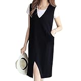 (マーシェル) Marshel マタニティ ワンピース Vネック おしゃれ デザイン 産前 産後 長く使える 妊婦服 ブラック XL