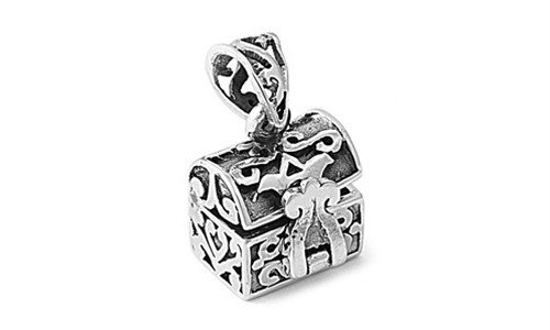 Sterling Silver Opening Treasure Box Pendant Pill Prayer Charm Pure 925 New 11mm with 1.2mm Rope Chain 18 inch