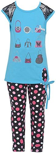 Ziggles Wiggles Little Girls Blue Lace Bag Print Dotted 2 Pc Legging Set 6