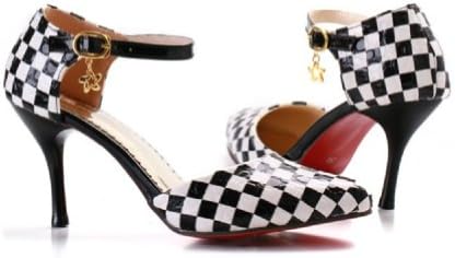 Charm Foot Fashion Damier High Heel Pumps Shoes (10, Black+White)