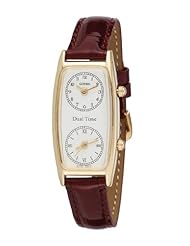 Gotham Womens Gold-Tone Dual Time Zone Leather Strap Watch # GWC15091GB