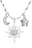 Sterling Silver Sun, Moon and Star Diamond Necklace